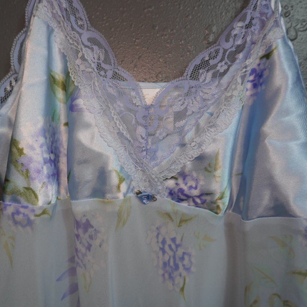 Secret Treasure Womens Light Blue Floral Sheer Silk Vintage Slip Size Large - Picture 3 of 8